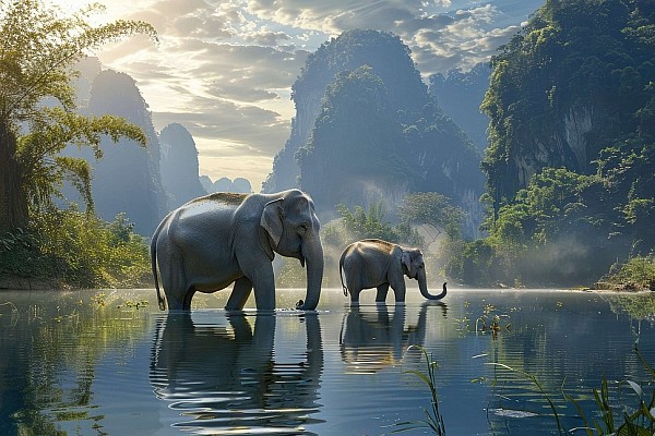 Пейзаж со слонами